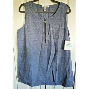 Ellen Tracy Linen Blend Navy Sleeveless Top Women's Size Large NWT‎